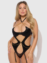 Evangeline Satin & Chain Halter Teddy
