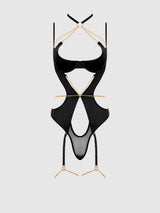House of Desire Evangeline Satin & Chain Halter Teddy Black