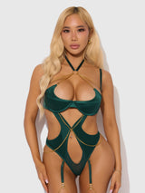 Evangeline Satin & Chain Halter Teddy