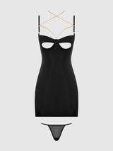 Evangeline Satin & Chain Open Cup & Back Chemise Set