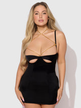 Evangeline Satin & Chain Open Cup & Back Chemise Set