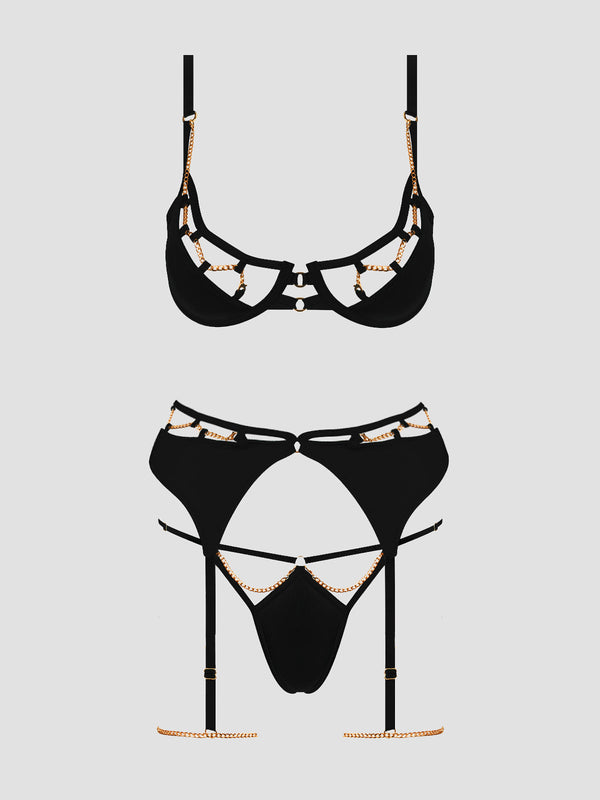 House of Desire Evangeline Satin & Chain Push Up Bra Set