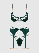 Evangeline Satin & Chain Push Up Bra Set