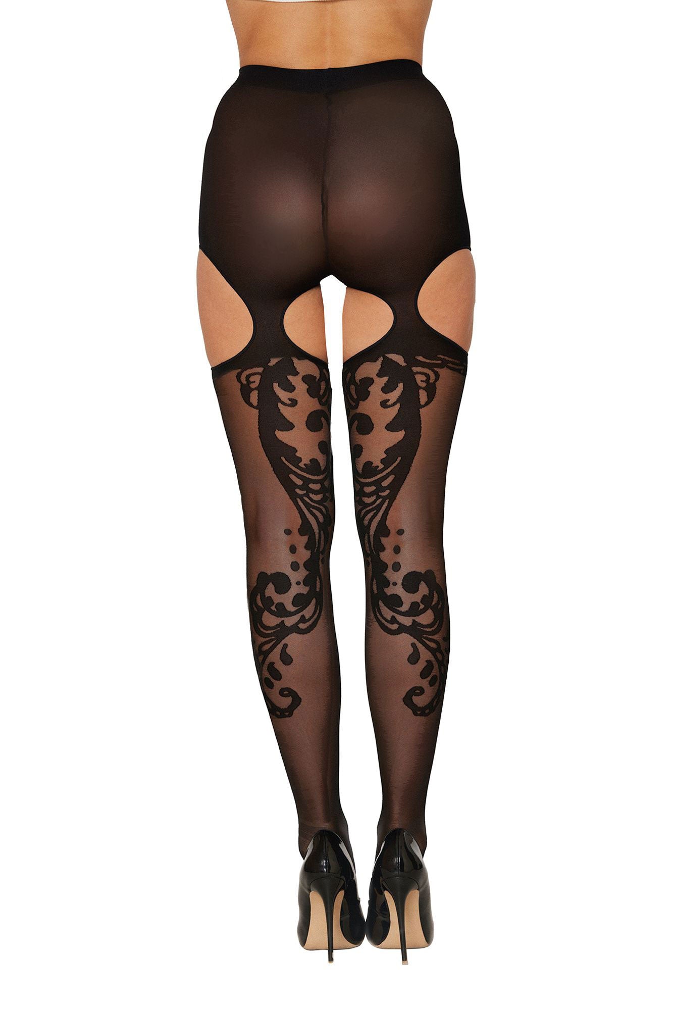 Dreamgirl Patterned Garter Hose - One Size - Black