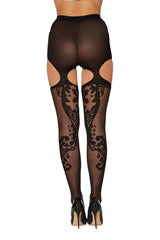Dreamgirl Patterned Garter Hose - One Size - Black