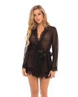 Oh la la Cheri Eyelash Lace Sheer Mesh Provence Short Robe Black-Rebel Romance