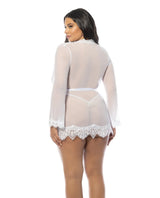 Oh la la Cheri Queen Eyelash Lace Sheer Mesh Provence Short Robe White-Rebel Romance