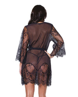 Coquette Eyelash Lace Sheer Robe w/Bell Sleeves Black-Rebel Romance