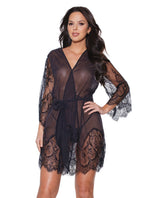 Coquette Eyelash Lace Sheer Robe w/Bell Sleeves Black-Rebel Romance