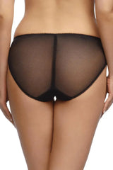 Fantastique Sheer Bikini Briefs: black fishnet mesh back with delicate scalloped trim.