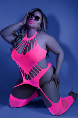 Fantasy Queen Glow Black Light No Promises Bodystocking Neon Pink-Rebel Romance