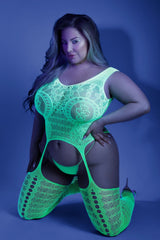 Fantasy Plus Glow Black Light Supersonic Bodystocking Neon Green-Rebel Romance