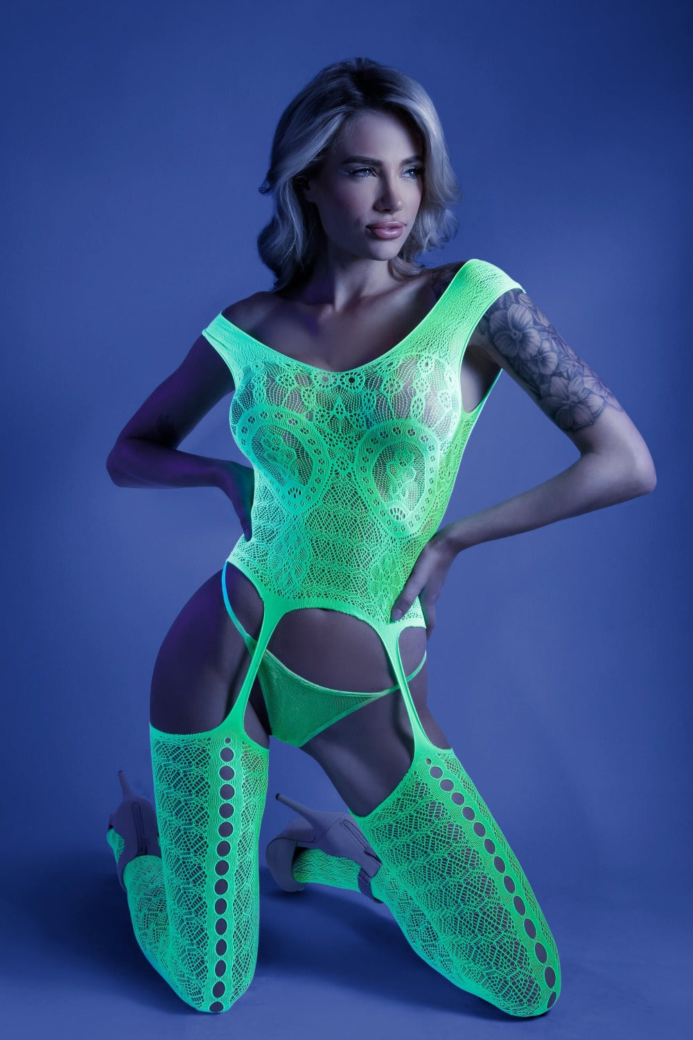 Fantasy Glow Black Light Supersonic Bodystocking Neon Green-Rebel Romance