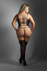 Fantasy Edge Queen Gartered Mesh Underwire Bustier and G-String Set Gray-Rebel Romance