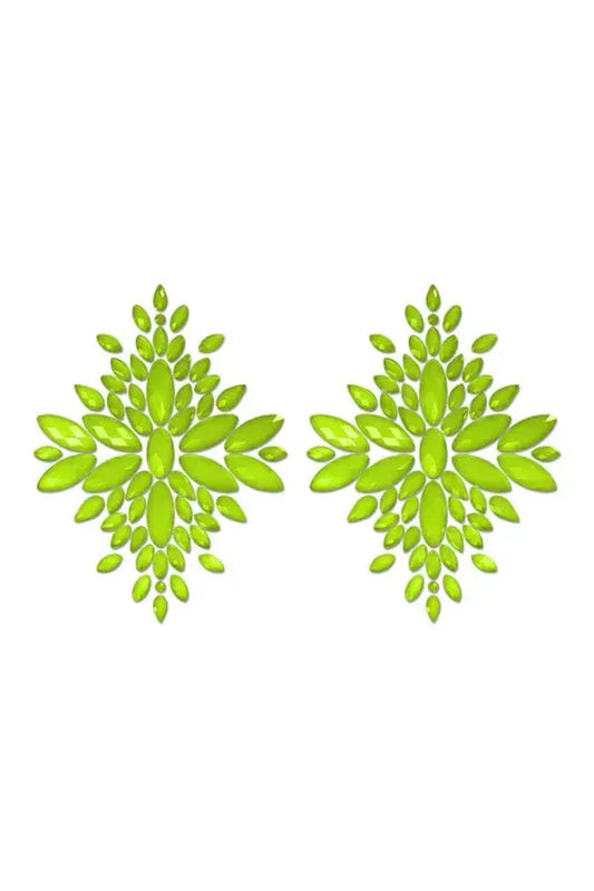Fantasy Fashion Pasties Set: Neon Green Crystal Pasties