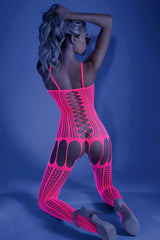Fantasy Glow Black Light Hypnotic Bodystocking Neon Pink
