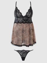 House of Desire Queen Felicia Leopard Mesh & Lace Babydoll Set