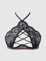 House of Desire Queen Felicia Leopard Mesh & Lace Bra, Garter & G-String Set