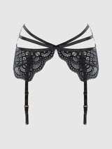 Felicia Leopard Mesh & Lace Bra, Garter & G-String Set