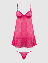Flora Lace Babydoll & G-String Set Pink Dragon