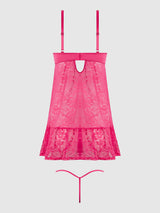 Flora Lace Babydoll & G-String Set Pink Dragon