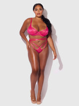 House of Desire Queen Flora Lace Bra and Strappy Thong Set Pink Dragon