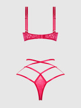 House of Desire Flora Lace Bra and Strappy Thong Set Pink Dragon
