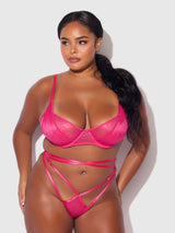 House of Desire Queen Flora Lace Bra and Strappy Thong Set Pink Dragon