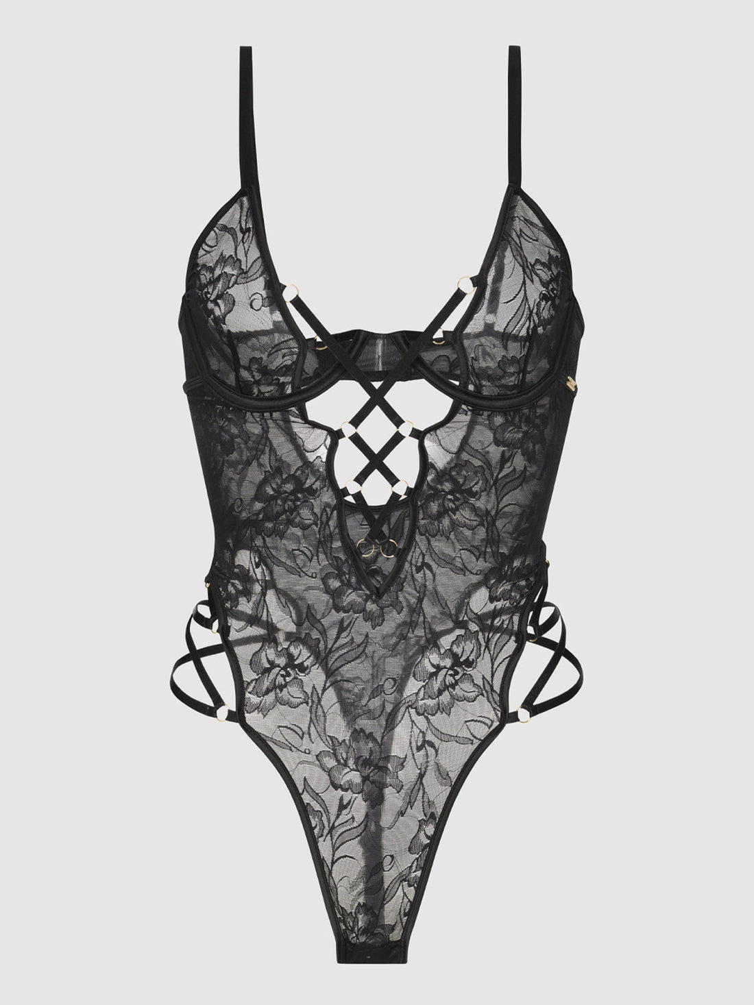 Flora Strappy Lace Teddy Black