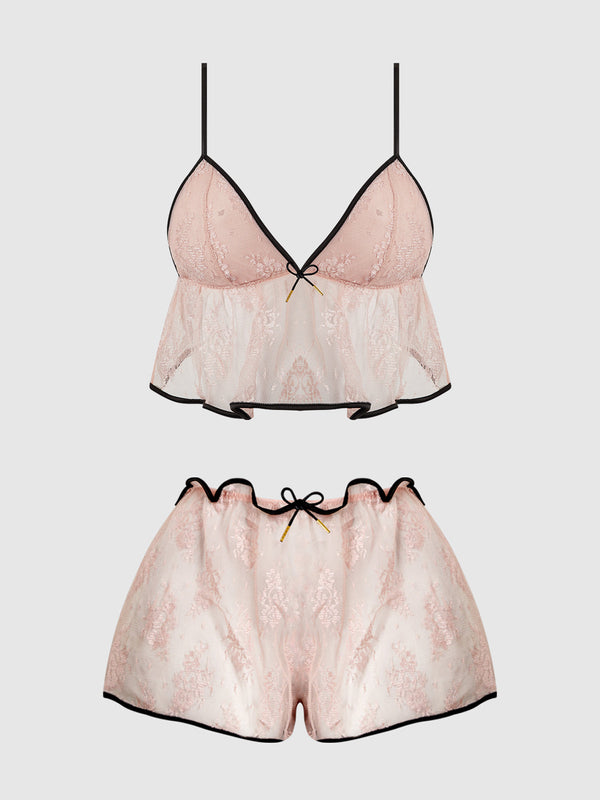 House of Desire Flouncy Lace Cami & Short Sleep Set Light Pink