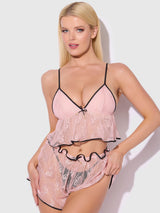 House of Desire Queen Flouncy Lace Cami & Short Sleep Set Light Pink