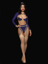 House of Desire Flying High Pilot Bra Top, High Waist Panty & Hat Set Costume