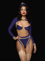 House of Desire Flying High Pilot Bra Top, High Waist Panty & Hat Set Costume
