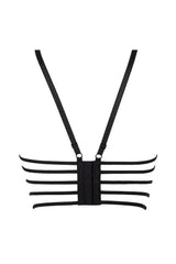Intriguing black soft corset bra with sensual back design and adjustable straps.