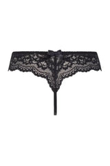 Sexy deep black Axami Fruit Garden Roses lace thong with feminine rose pattern and intriguing back.