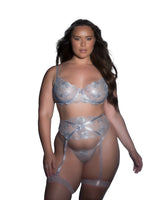 Roma Confidential Garden Of Eden Garter Bra Set Metallic Floral Lace Silver