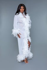 BeWicked Glamour Robe Boa Feather Trim White