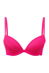 Limited Edition hot pink Glossies Padded Plunge Bra with sheer smooth fabric, moulded cups, and gold signature plate.