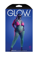 Fantasy Glow Queen Black Light Come Alive 3 Piece Suspender Stockings Set