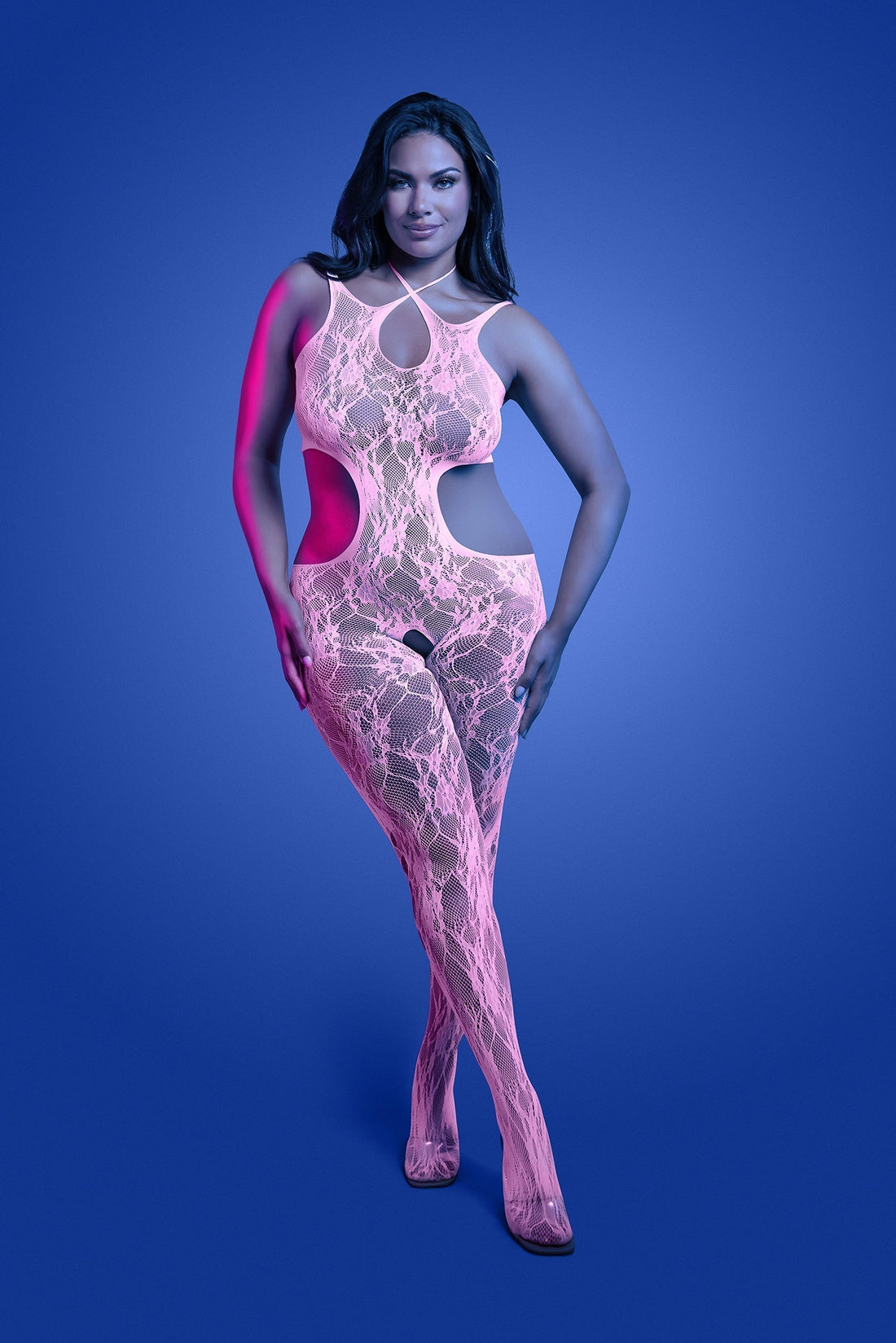 Fantasy Lingerie Queen Glow Black Light Equilibrium Crotchless Bodystocking