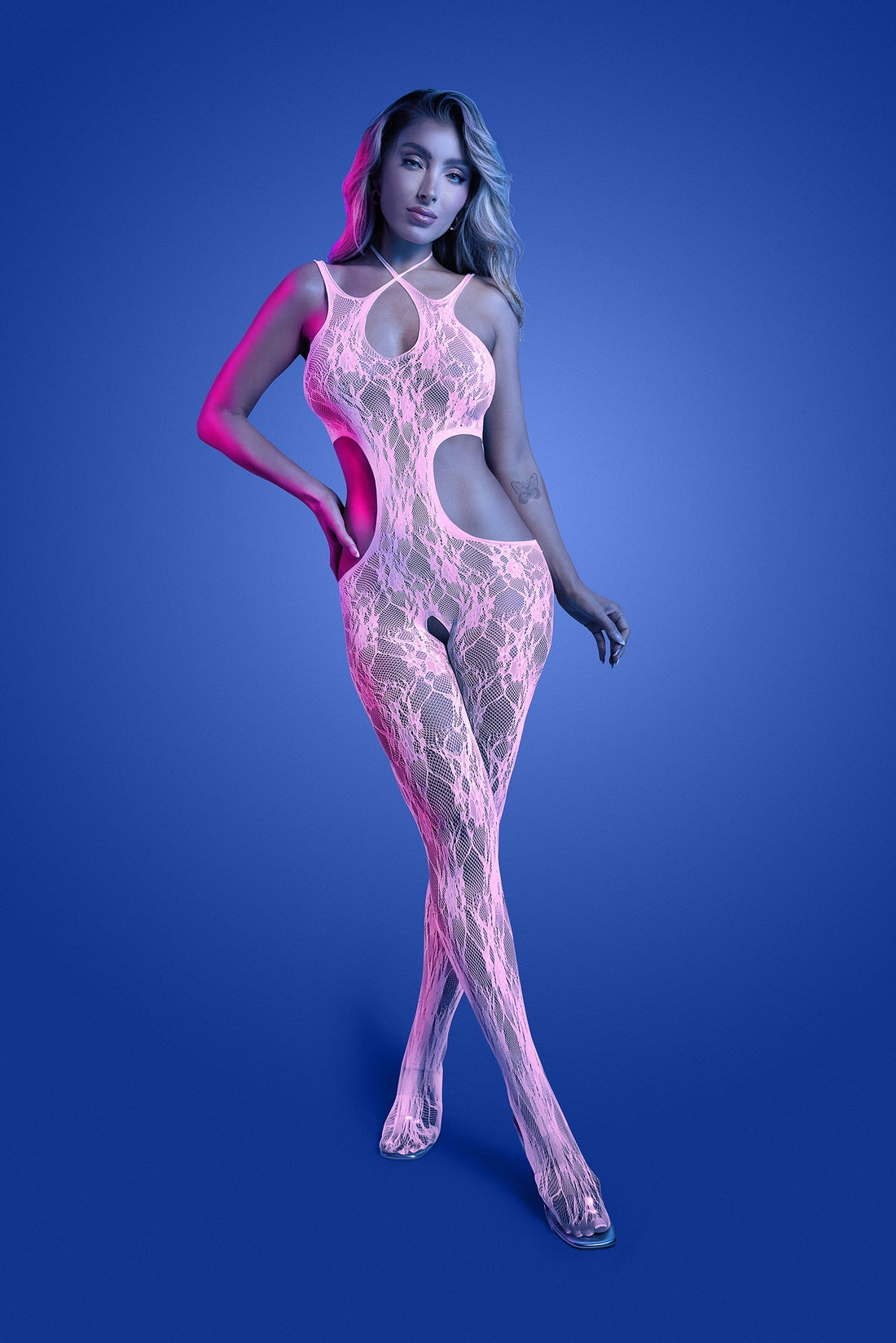 Fantasy Lingerie Glow Black Light Equilibrium Crotchless Bodystocking