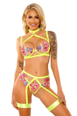 Fantasy Lingerie Glow Black Light In A Trance Caged Bra Set Neon