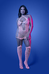 Fantasy Lingerie Queen Glow Black Light Metamorphic Bodystocking Dress