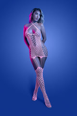 Fantasy Lingerie Glow Black Light Metamorphic Bodystocking Dress