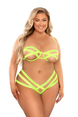 Fantasy Lingerie Queen Glow Black Light Mirage Bandage Bra & Panty Neon Lemon