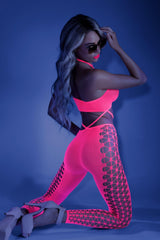 Fantasy Glow Black Light Own The Night Bodystocking Neon Pink-Rebel Romance
