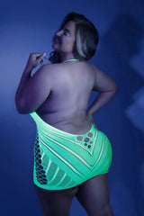 Fantasy Queen Glow Black Light Shock Value Dress Bodystocking Neon Green