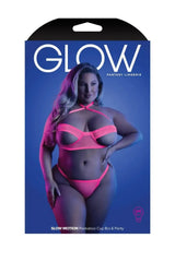 Fantasy Queen Glow Black Light Slow Motion Peekaboo Cup Bra & Panty Neon Pink