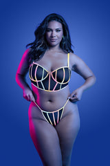 Fantasy Lingerie Queen Glow Black Light Solar Flare Bra & Panty Set