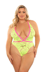 Fantasy Lingerie Glow Black Light Spotlight Lace Teddy Neon Green
